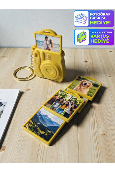 VRD Kişiye Özel Fotoğraflı Retro Kamera Anahtarlık + 4 Adet Resim Baskı Dahil