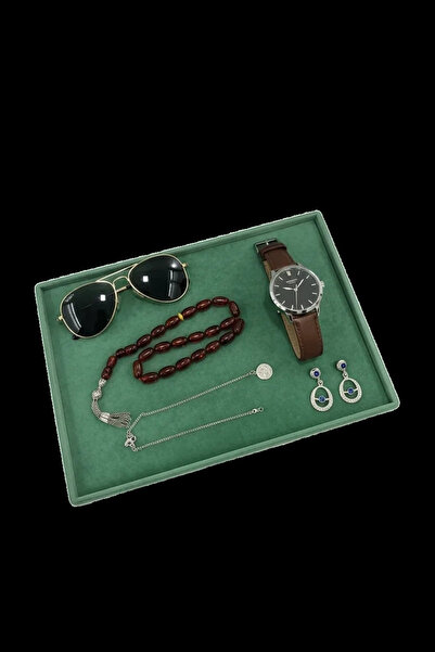 MeGass Dekor Domestic Production Suede Fabric Green Color 34/24 Cm Jewelry Se...