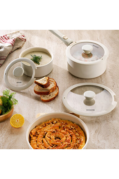 Schafer طقم أواني طهي سيراميك فيجن 7 قطع - كريمي