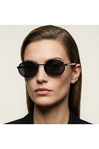 Prada Sunglasses B56 Aav-08Z 52-20, Oval Black Metal Frame