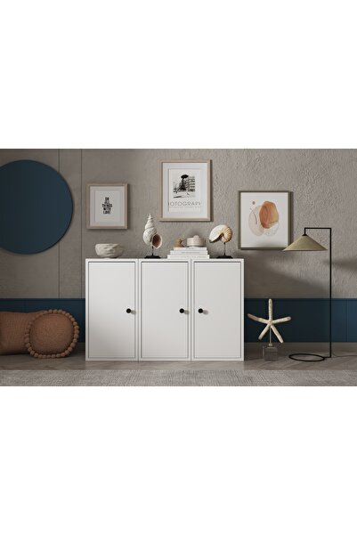 Nettrends Eva 3 Kapaklı Modern Tasarım Beyaz Şifonyer HVV-ŞFN-1002