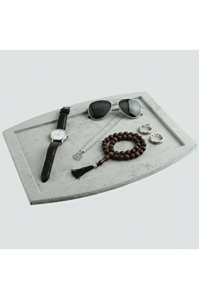 MeGass Dekor إنتاج محلي من قماش الجلد المدبوغ باللون الرمادي وقلادة وأقراط وخ...