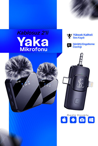 Genel Markalar Kablosuz 2'li Yaka Mikrofonu ile Profesyonel Ses Kalitesi 3in1