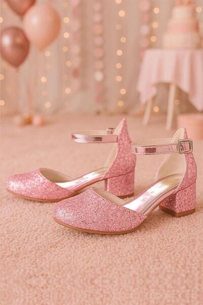 hapshoe Pantofi cu toc pentru fete Merida roz strălucitor cu toc gros