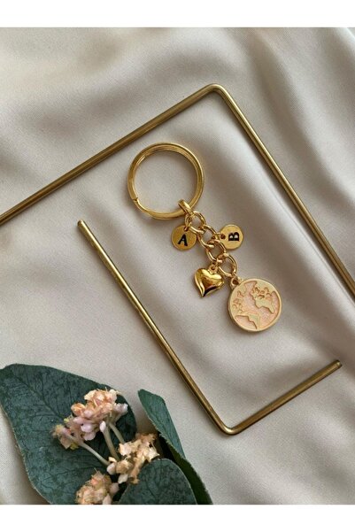 Genel Markalar İki Harfli Dünya Anahtarlık ( BEJ GOLD )