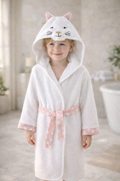 ELY PARKER Hooded Children's Bathrobe 100% Cotton Water Absorbent Girl Boy Ba...