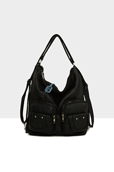 Bagmori Μαύρη γυναικεία τσάντα με μαλακή υφή με διπλό κάλυμμα τσέπης και λουρ...