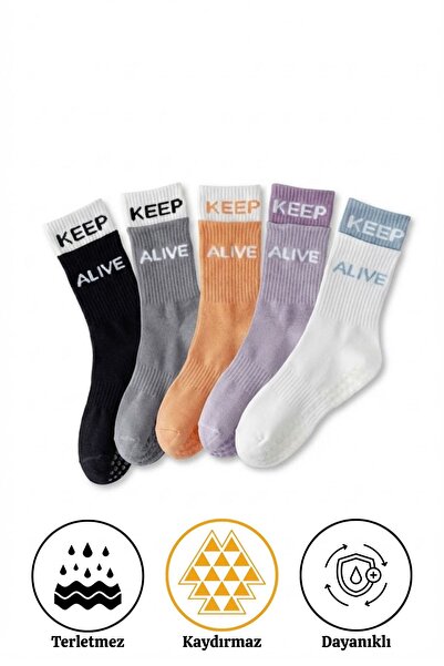 LYKOS Keep Alive 5'li Paket Karışık Renkli Kaymaz Tabanlı Kadın Yoga & Pilate...
