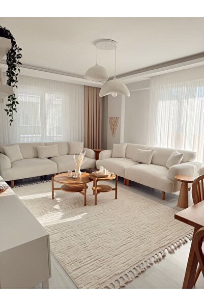 ESSENSE RUSTİC HALI Bukleli Yumuşak Peluş  Krem Çocuk Odası Oturma Odası Salo...