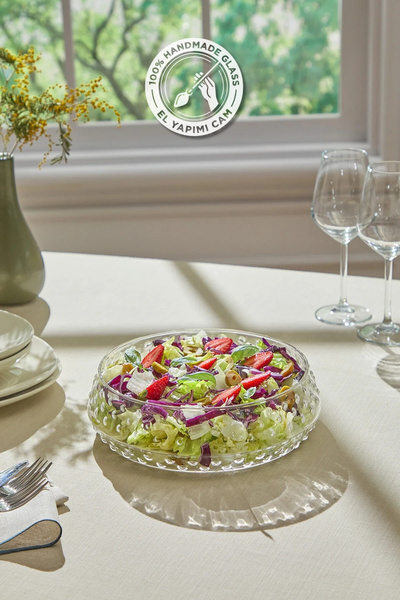 Glamis Selen Concept Bubble Model Büyük Boy El Yapımı Cam Salata ve Sunum Kasesi