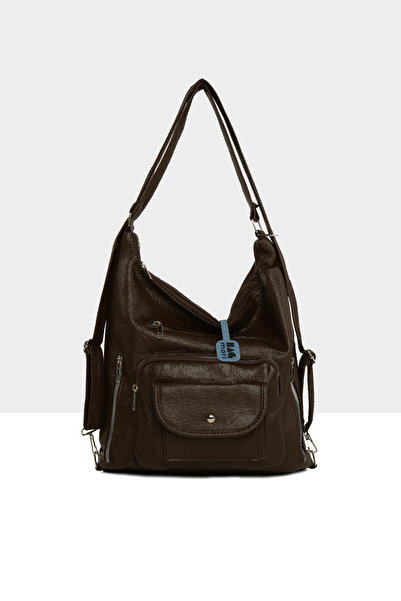 Bagmori Коричнева жіноча м'яка сумка з великою кишенею, кришкою, ременем і сп...