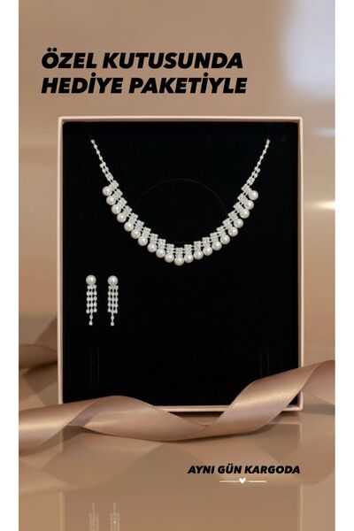 Doris Pearl Silver Plated Jewelry Set Necklace Earrings Wedding Engagement Promise Wedding