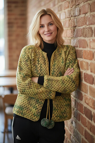 Örgü Sanatı DilekÇak El Örgüsü Patchwork Ömürlük Hırka, Ponpon Detaylı, Renk ...