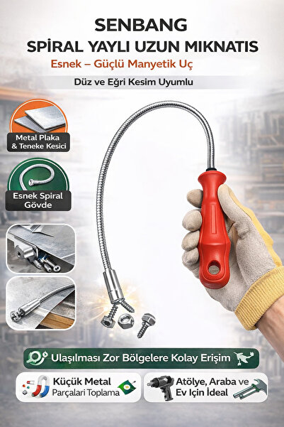 SENBANG Spiral Yaylı Uzun Mıknatıs – Esnek Metal Tutucu, Kırmızı Saplı Manyet...