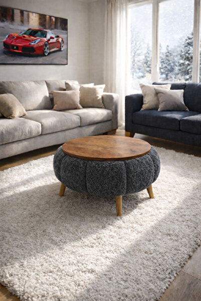 arge demo Felix Wellsoft Antrasit Renk Kumaş Kaplamalı Yuvarlak Orta Sehpa