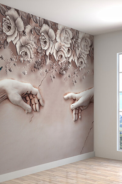 dreamwall Kabaratma Mermer Çiçek Ve El Desenli Sağlıklı Tekstil Duvar Kağıdı