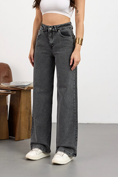 alanora Καπνιστό ψηλόμεσο τζιν παντελόνι με φαρδιά μπατζάκια