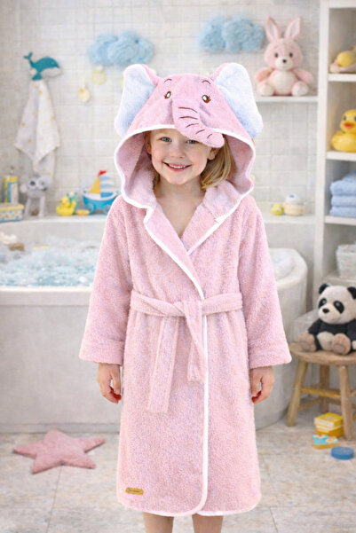 ELY PARKER Hooded Baby Bathrobe - Cotton Girl's Bathrobe Pink Elephant Animal...