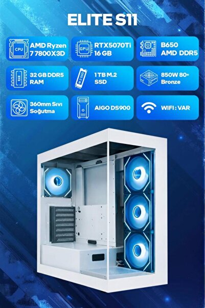 Game Garaj Elite S11 AMD Ryzen 7 7800X3D 32GB RAM 1TB SSD RTX5070Ti 360mm Sıv...