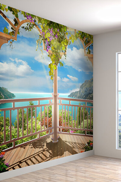 dreamwall Deniz Manzaralı Balkon Desenli Tekstil Duvar Kağıdı