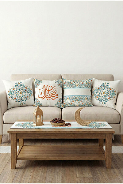 Cango Home Blue and Orange Motif Ramadan Themed 4-Piece Throw Pillow Cover 1 ...