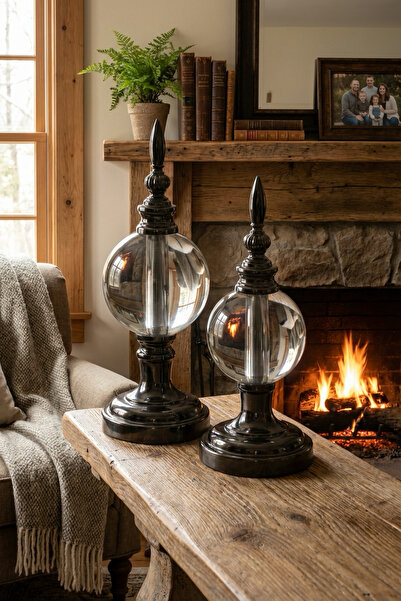 AbajurAksesuar 2 Li Kristal Küre Obje Aksesuar