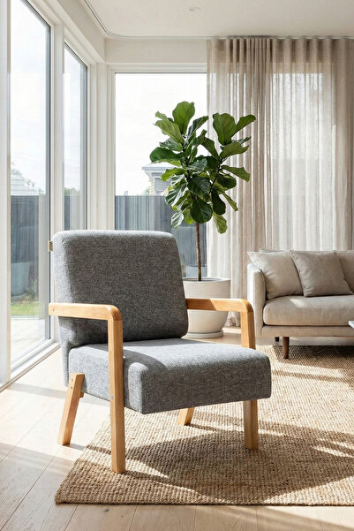 Zem Bahama Bohem Ahşap Berjer, Gri