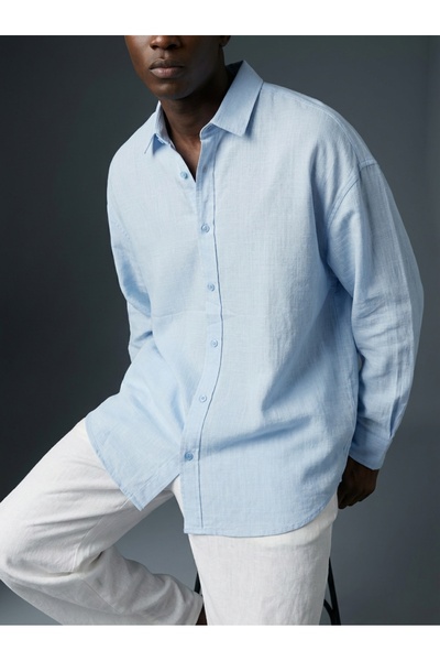 KHAYN ERKEK OVERSİZE RAHAT KESİM %100 PAMUK KETEN DOKULU GÖMLEK K3005KG