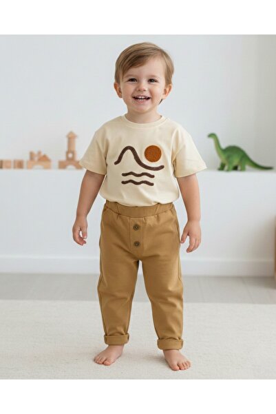 Ege Bebek Tricou brodat de vară pentru băiat, set de grădiniță elegant cu pan...