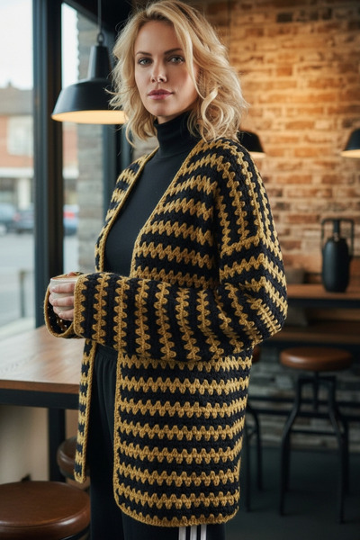 Örgü Sanatı DilekÇak El Örgüsü Patchwork Ömürlük Hırka, Ponpon Detaylı, Renk ...