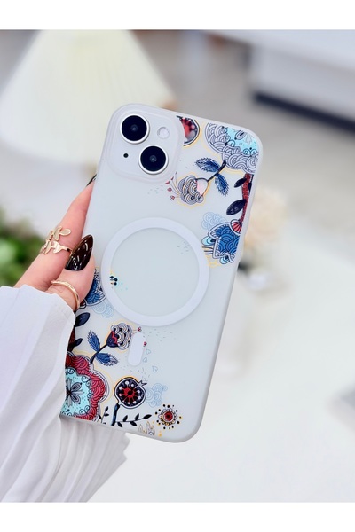 Go Aksesuar Iphone 15 - 14 -13 Uyumlu Gerçek MAGSAFE Çiçek Özellikli Darbe Ön...