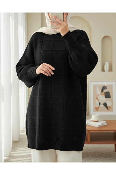 HİJABAYA Τονίκ με τετράγωνο σχέδιο άνοιγμα Yumoş Triko