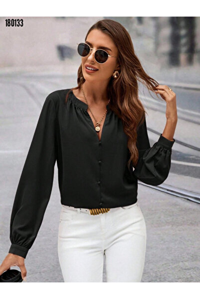 moda wanilia Γυναικεία μπλούζα με λαιμόκοψη V και κουμπιά, μακρυμάνικη, άνετη...
