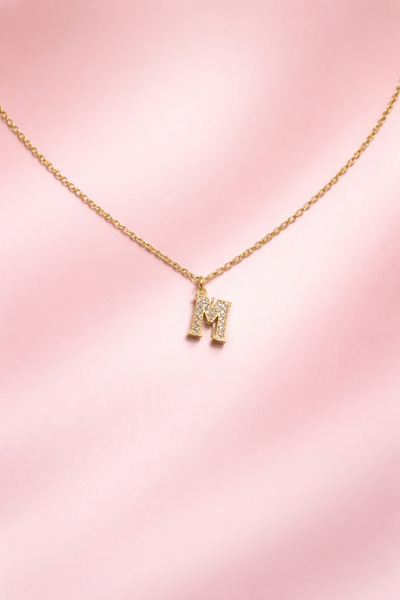 Beksy Accessory M Harf Taşlı Gold Kolye | Zarif Harfli Kadın Kolye | Minimal ...