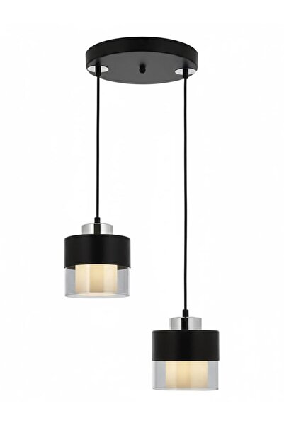 Avonni AV-4288-2T-BSY Siyah Boya Modern Avize E27 Metal Cam H: 75 cm, Ø: 40 cm