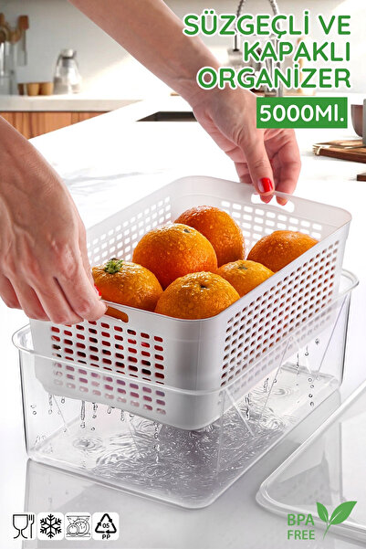 Nandy Home Refrigerator Organizer with Strainer Lid - Fridge Organizer - 5000...