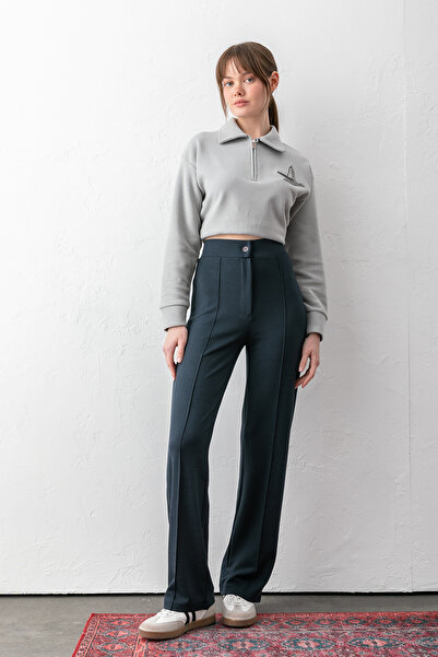 sea milano Women's Smoked Buttoned Modal High Waist Trousers |   Shaping / Sc...