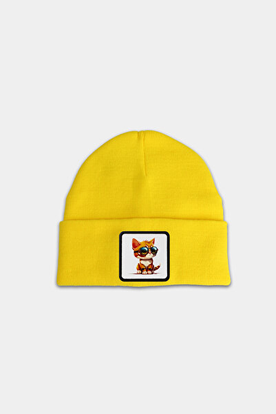 BlackBörk pisică Beretă galbenă pentru copii cu logo