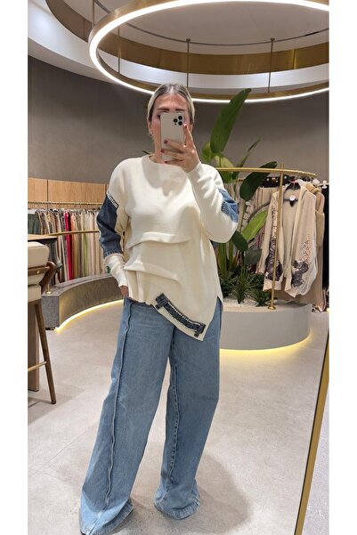 Butik Günay Tüfekçi Kot Detaylı Triko Kazak