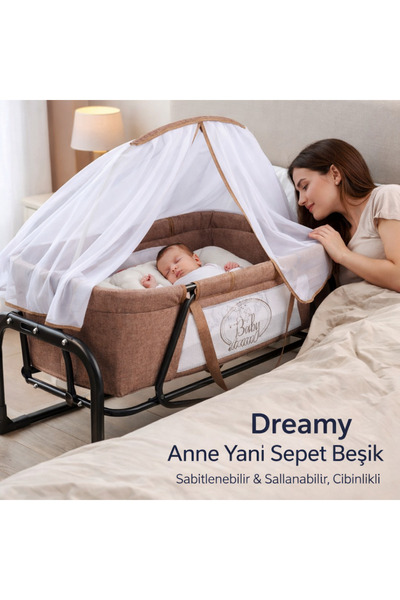 YOGNETIC Dreamy Sallanabilir & Sabitlenebilir Cibinlikli Anne Yanı Sepet Beşi...