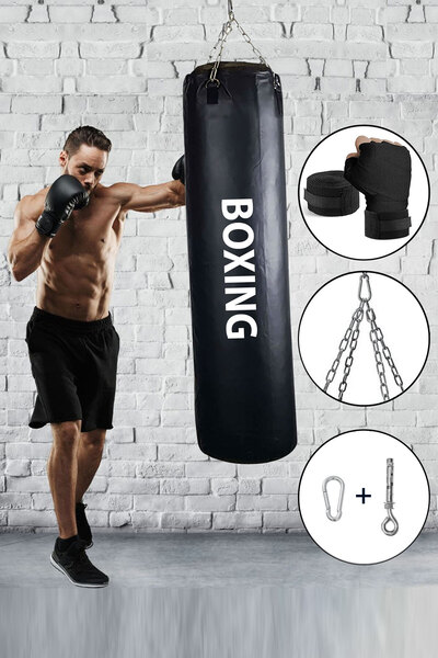 Spor Byfit Boxing 100 Cm Yetişkin İdeal Boy Hazır Dolu Boks Torbası ve Zincir...