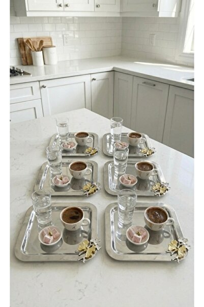 FABRIONA Shiny Silver/Gold Color 6-Piece Luxury Tray with Butterfly Detail 22...