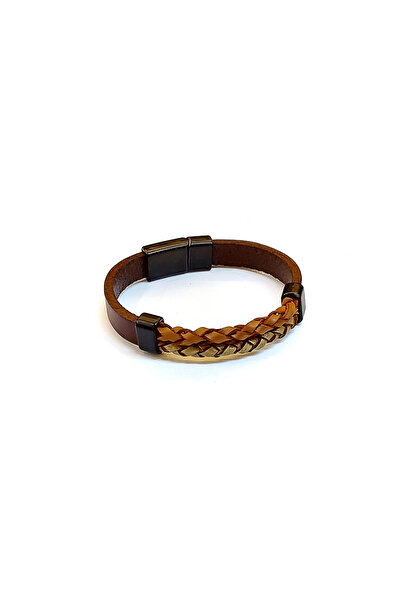 HER ŞEY NOTA www.herseynota.com Amber Braid – Brown Leather Men's Bracelet wi...