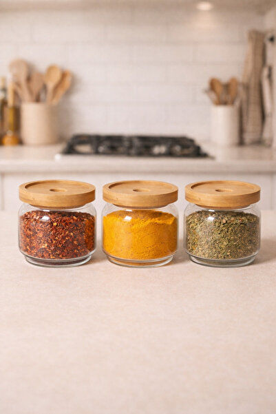 Kitchen Way 3-Piece Borosilicate 350ml Jar Set with Bamboo Gasket Lid Kw-787