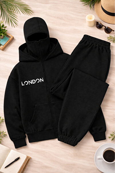 Pink Sky Unisex Basic Unprinted με κουκούλα Σετ φούτερ και αθλητική φόρμα Jogger