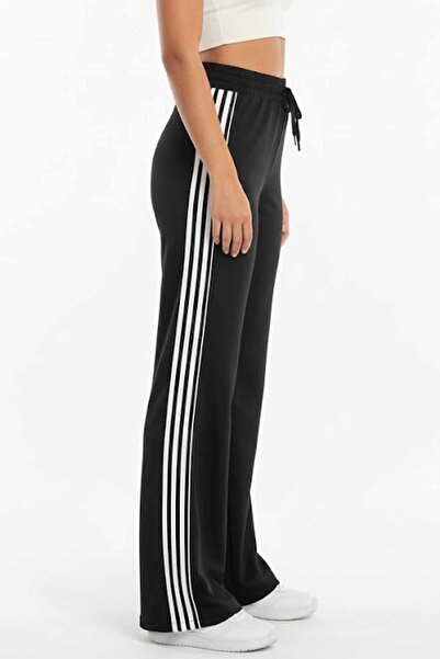 vynor atelier Yanı Şeritli İspanyol Paça Siyah Kadın Eşofman Altı