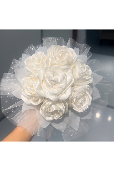 sanem moda Gelin Çiçeği Kırık Beyaz Gelin Buketi - Nikah Gül buketi