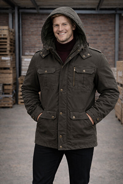DYNAMO Men's Khaki Plus Size Waterproof Thick Coat