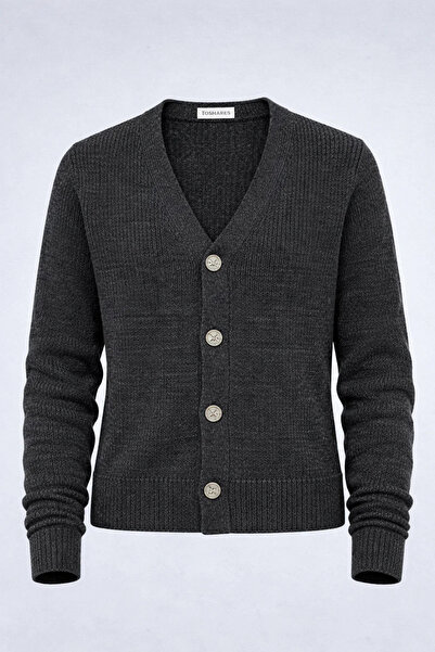 COMBİNE MİCHAİL Women's V-Neck Buttoned Loose Smoked Knitwear Sweater