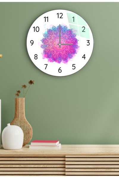 Saban Çap37cm - Renkli Mandala - Dekoratif Cam Duvar Saati